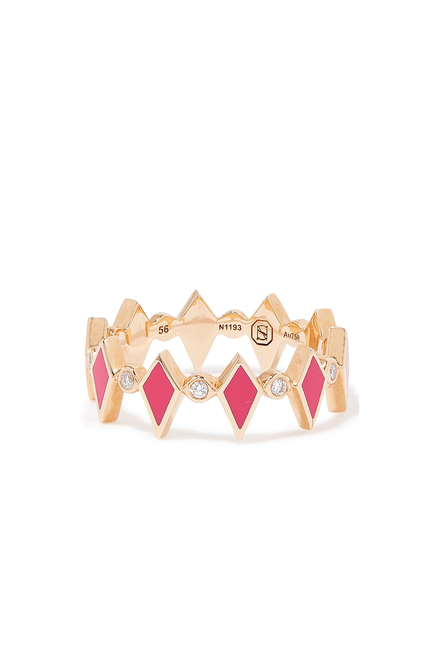 18K RG Morocco Lakota Pink Enamel and Diamonds Mosaic Ring:Pink gold:52